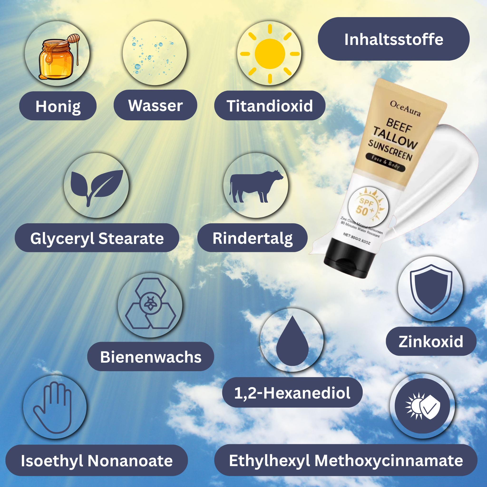 Natürliche Beef Tallow-Sonnencreme – Feuchtigkeit & Schutz