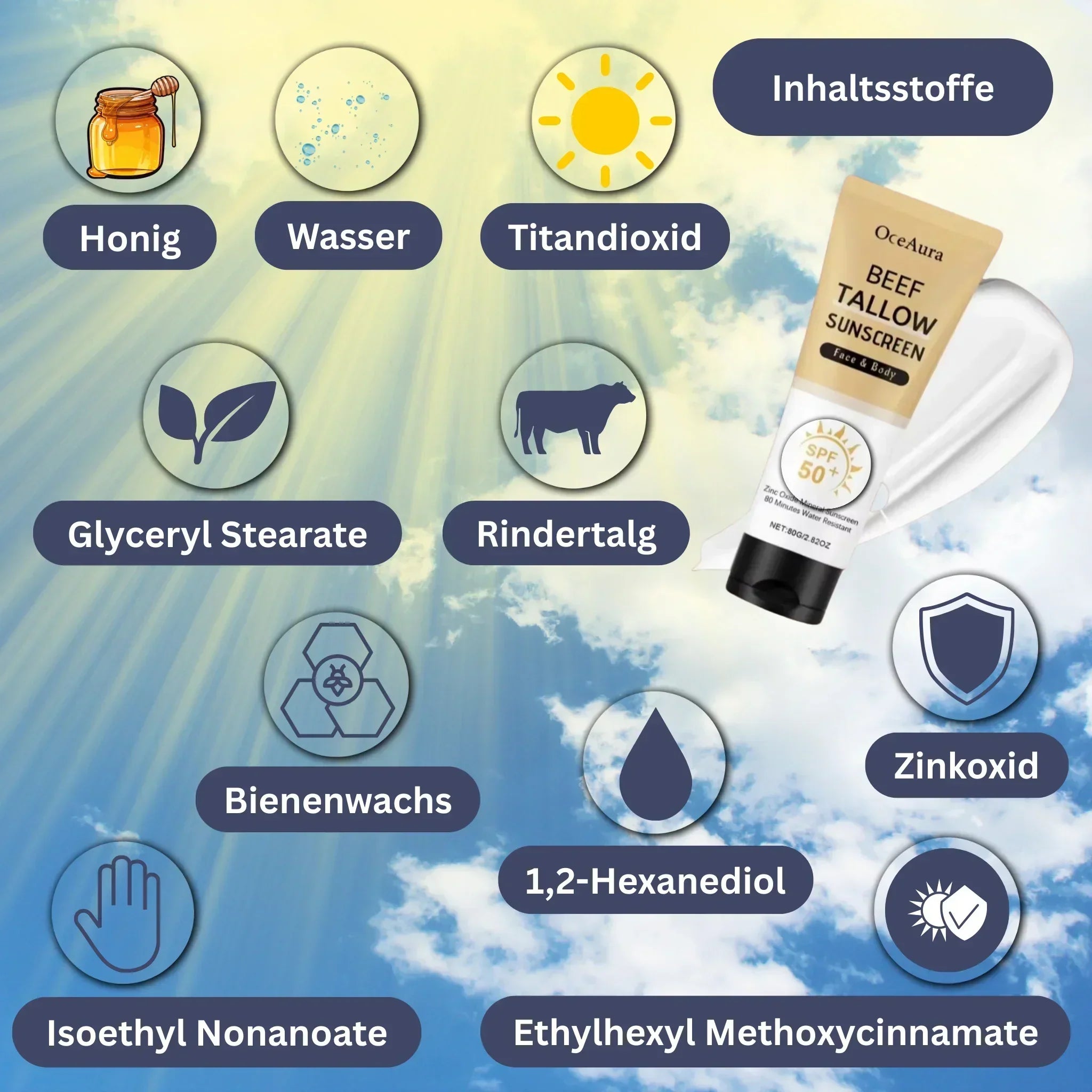 Natuurlijke Beef Tallow Zonnecrème – Hydratatie & Bescherming
