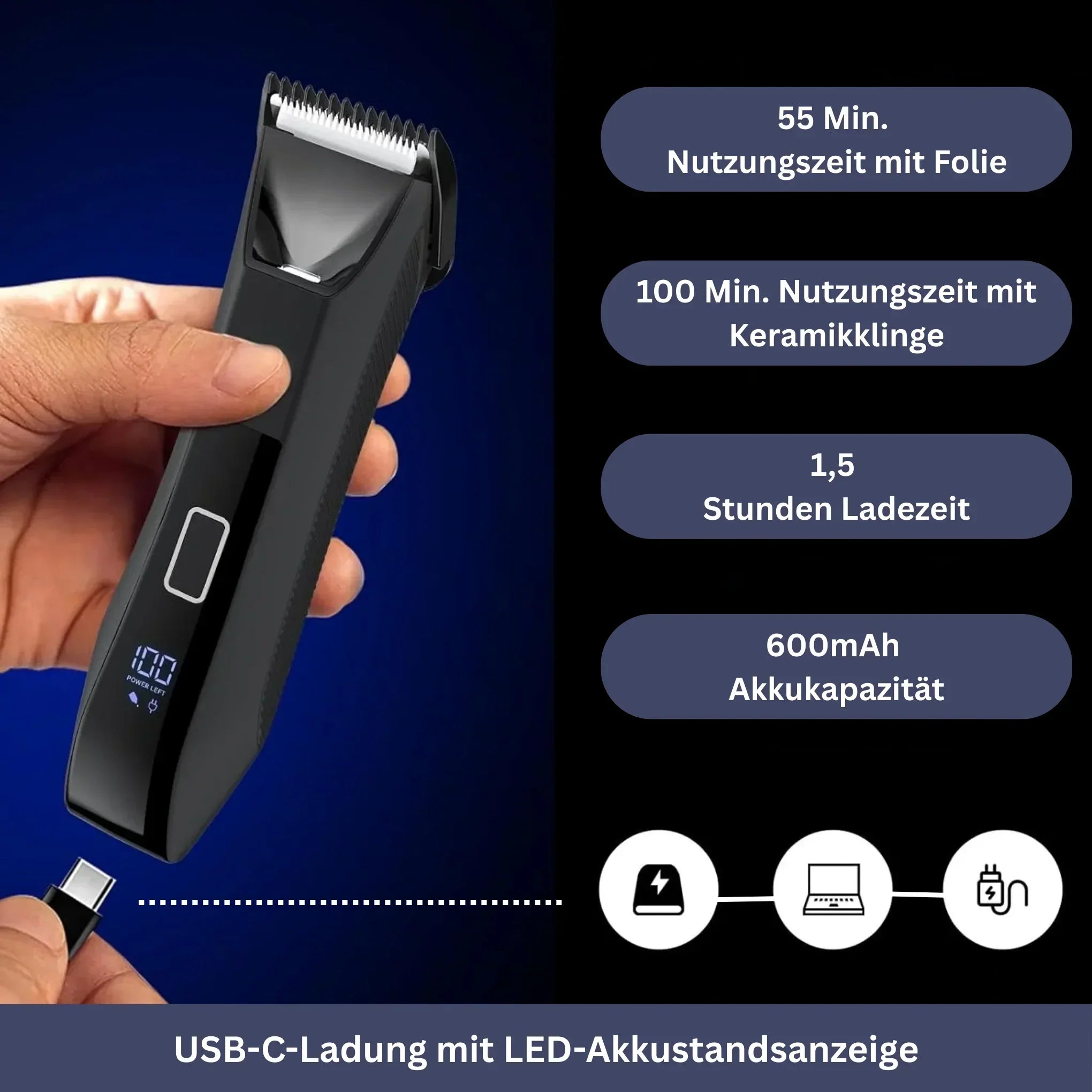 Waterdichte Herentrimmer met Dubbele Messen