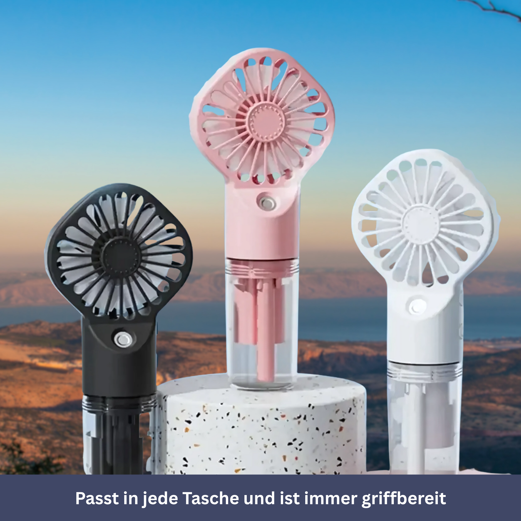 Draagbare handventilator met waterspray