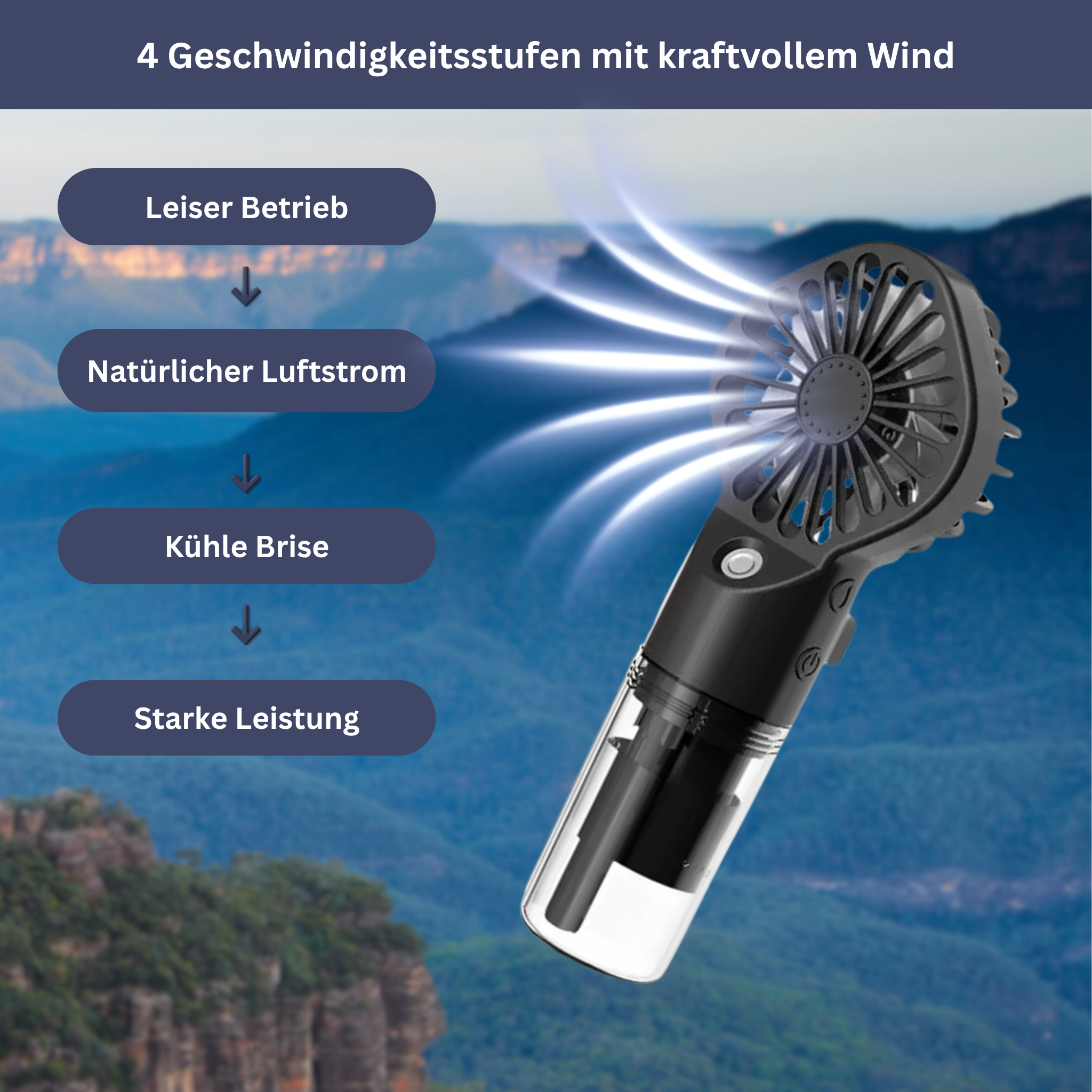 Draagbare handventilator met waterspray