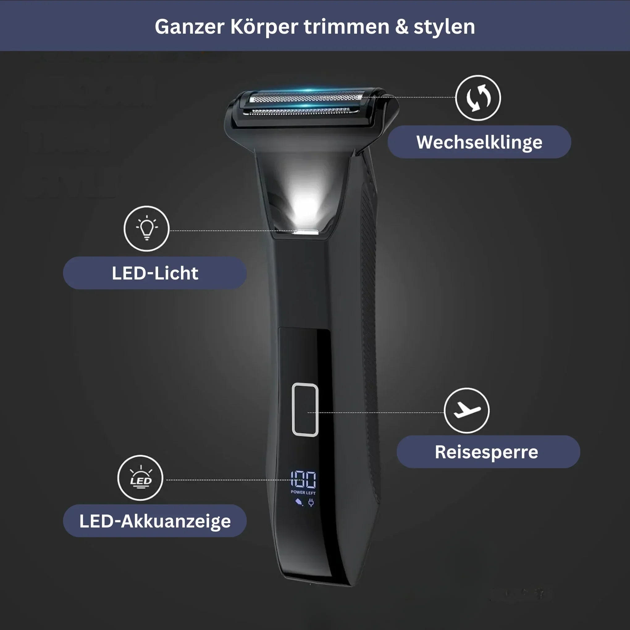 Wasserdichter Männertrimmer mit Dual-Klingen